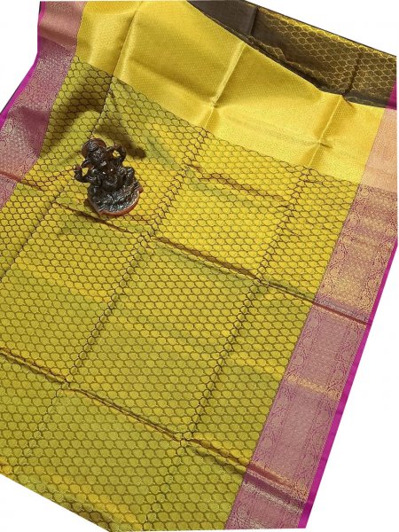 Gold and Rose pink kora silk saree with kuppatam border